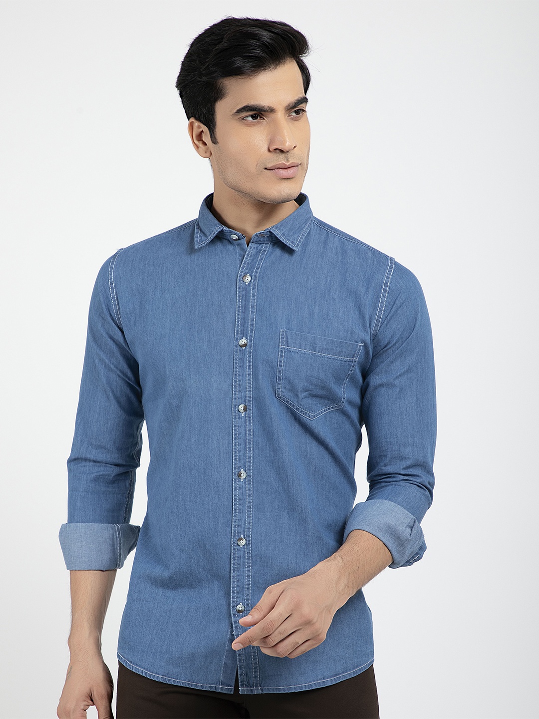 AMRUTVARSHA CREATION Men Blue Solid Cotton Casual Shirt