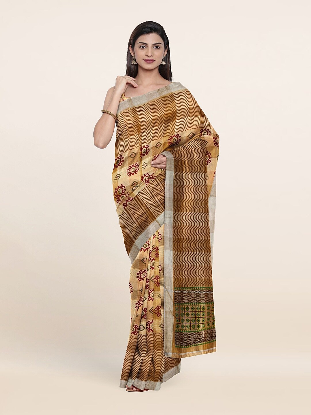Pothys Brown & Red Pure Cotton Saree