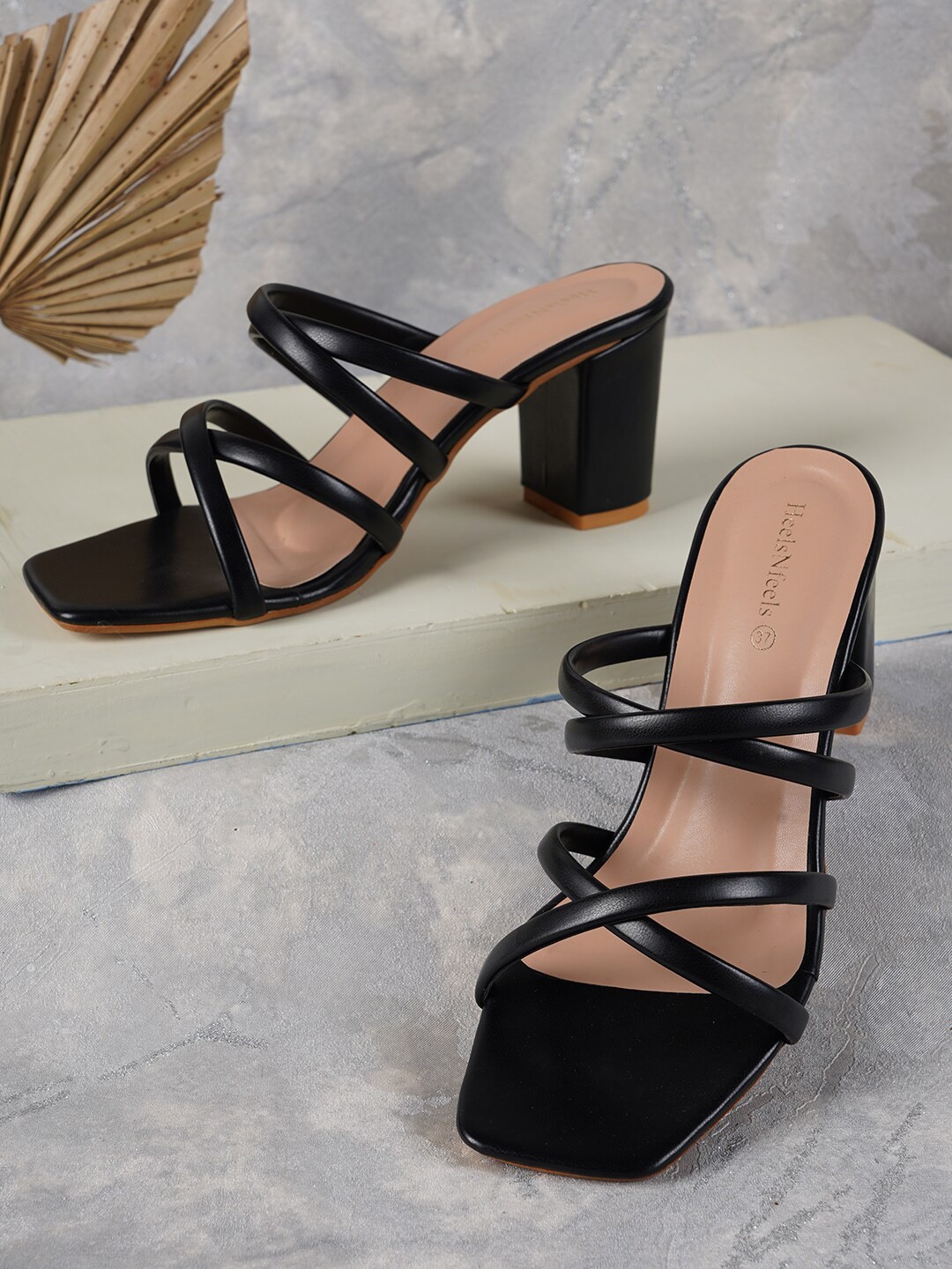 HEELSNFEELS Women Black Block Heels