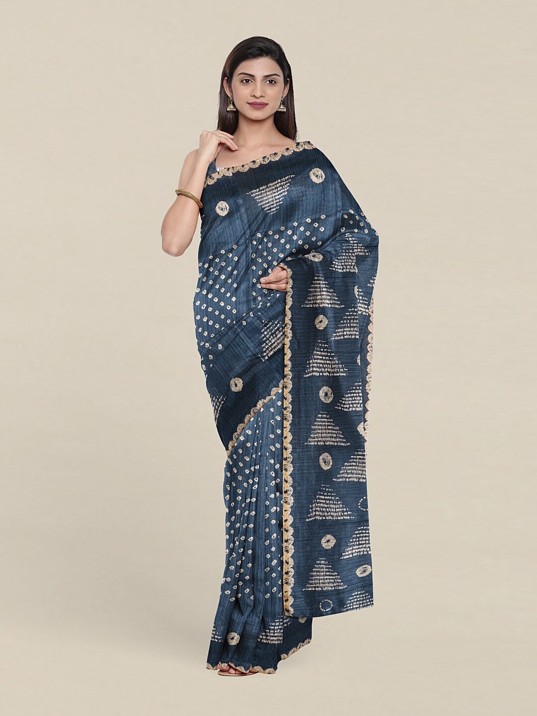 Pothys Blue & White Jute Silk Saree