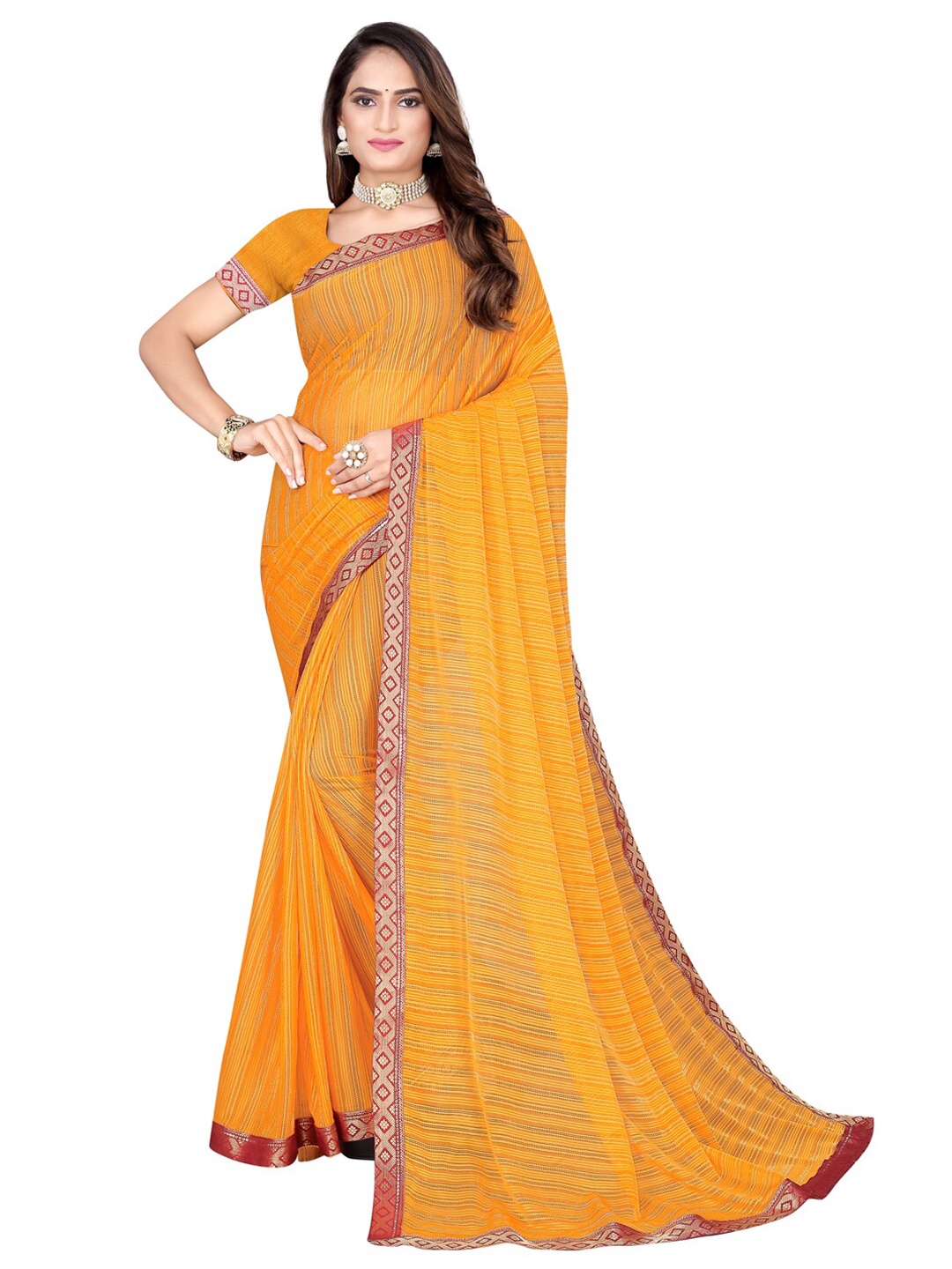 Florence Mustard & Red Woven Design Silk Cotton Mysore Silk Saree