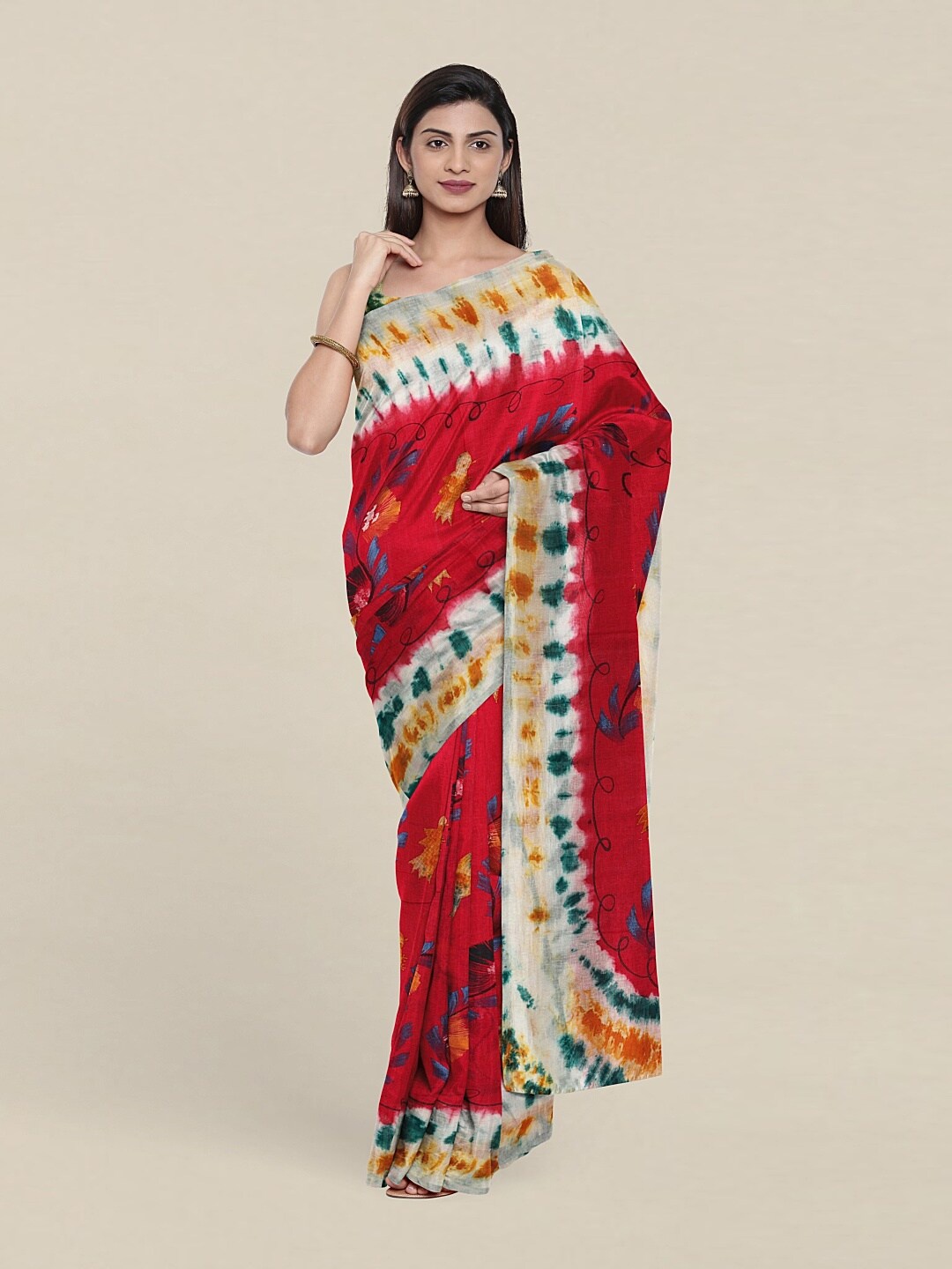 Pothys Pink & Blue Floral Pure Cotton Saree