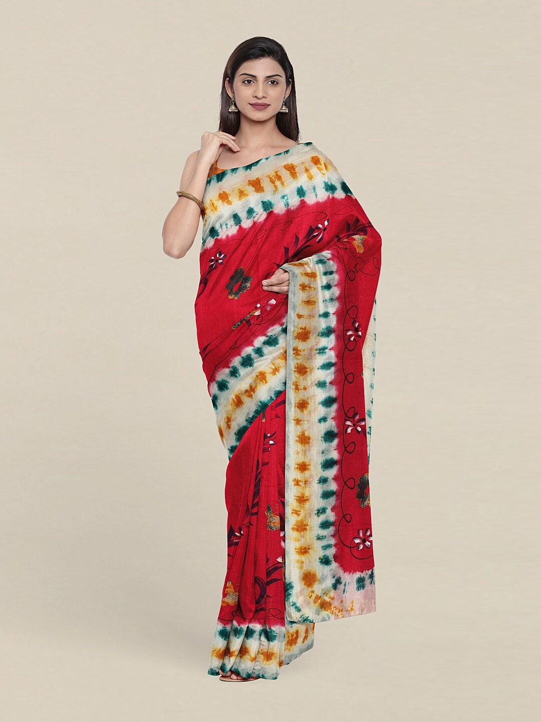 Pothys Pink & Blue Floral Pure Cotton Saree