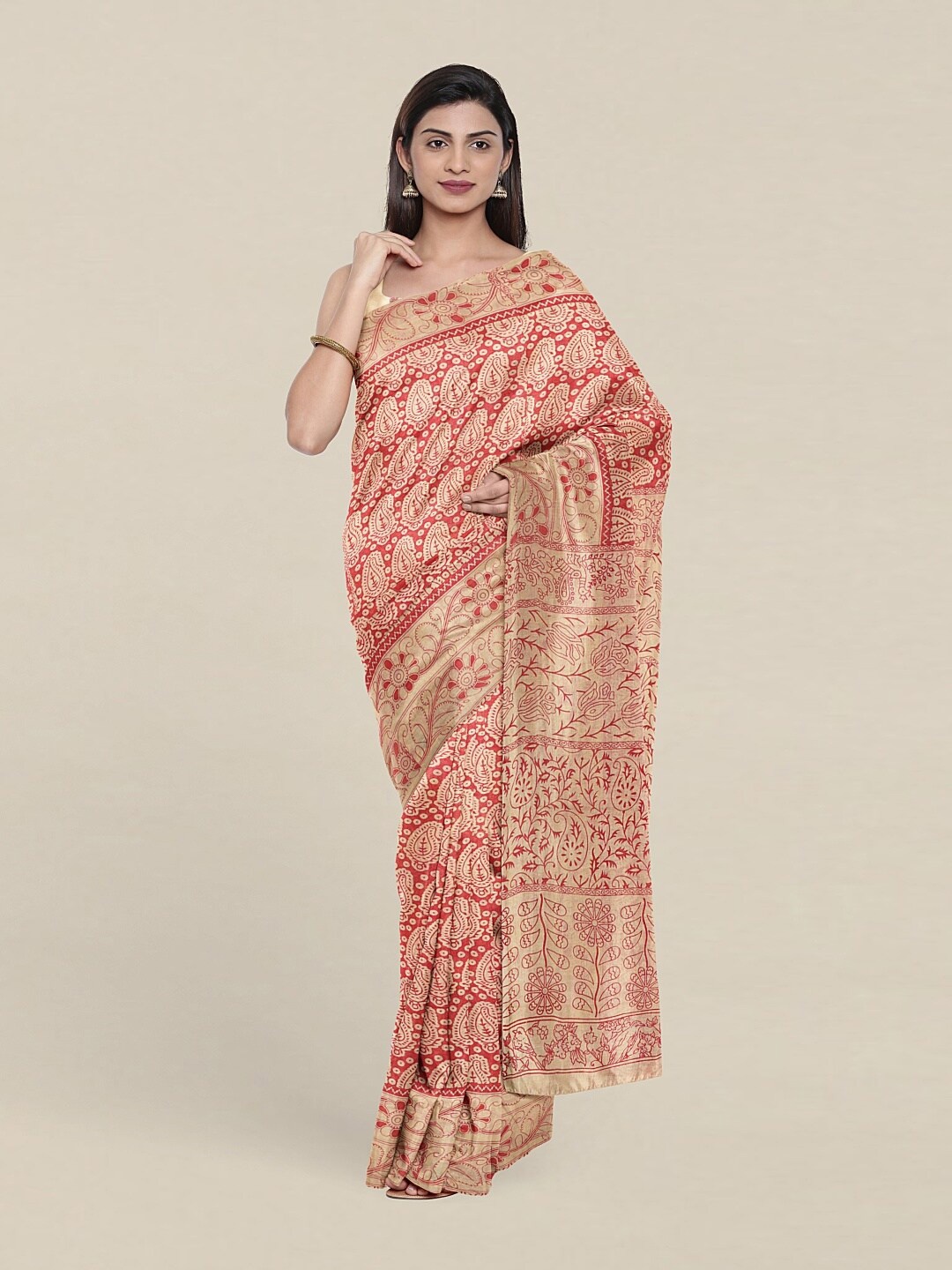 Pothys Pink & Beige Paisley Pure Cotton Saree
