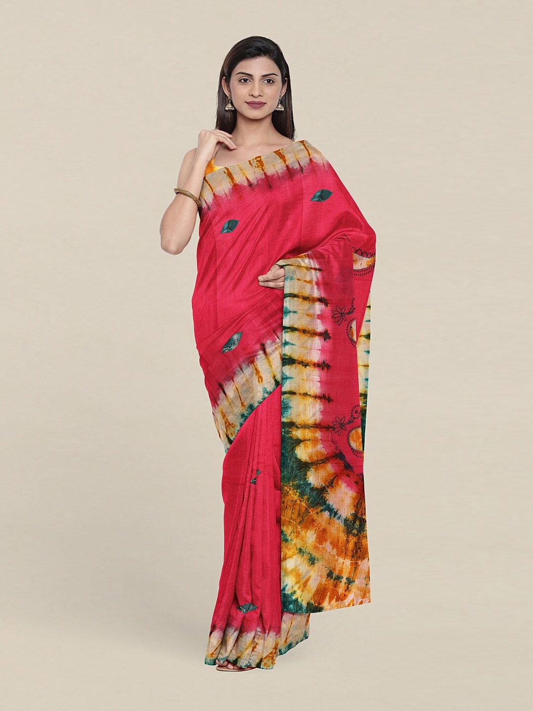 Pothys Pink & Yellow Printed Pure Cotton Saree