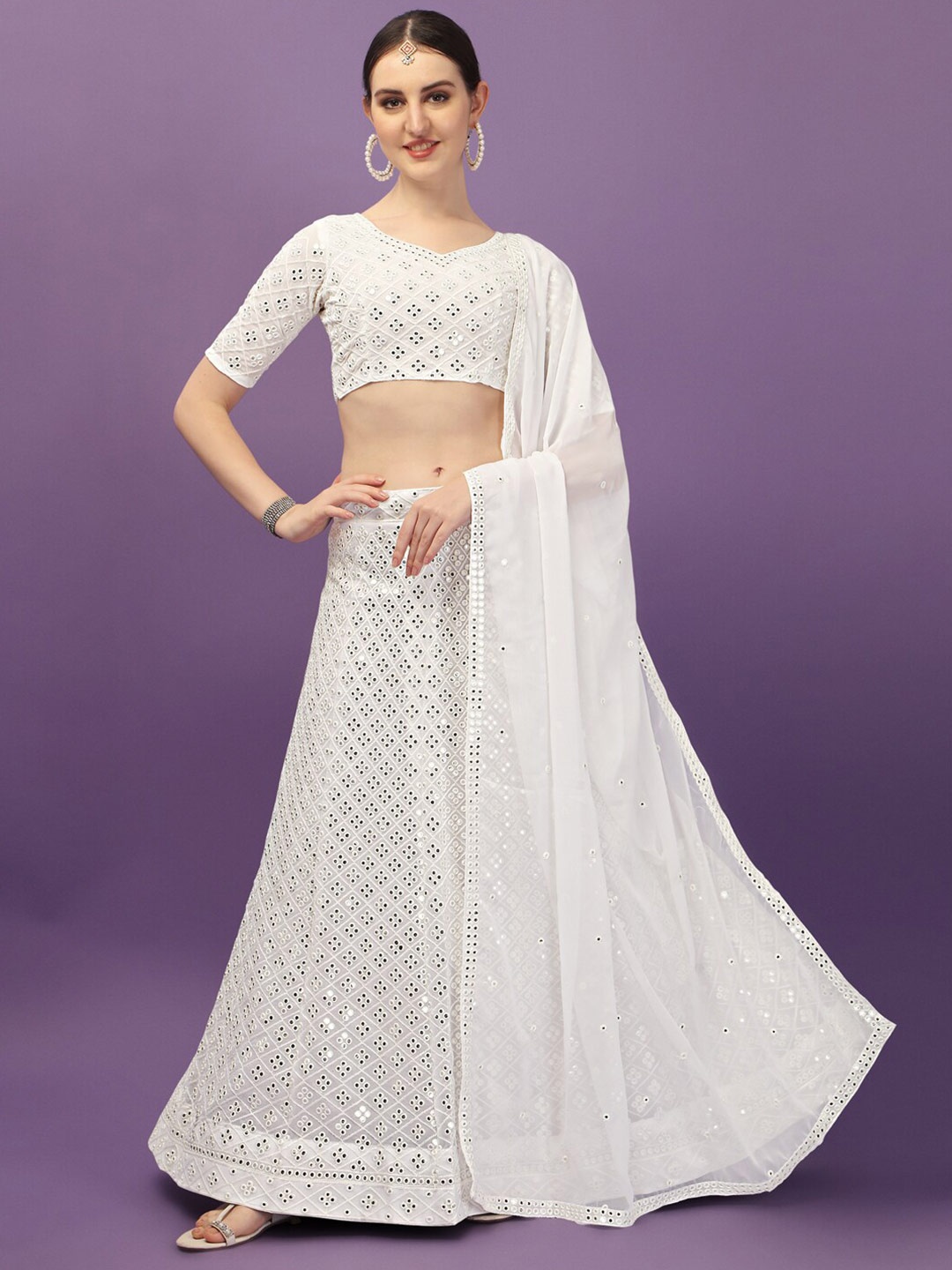 Amrutam Fab White & Silver-Toned Embroidered Sequinned Semi-Stitched Lehenga Choli
Amrutam Fab White & Silver-Toned Embroidered Sequinned Semi-Stitched Lehenga Choli