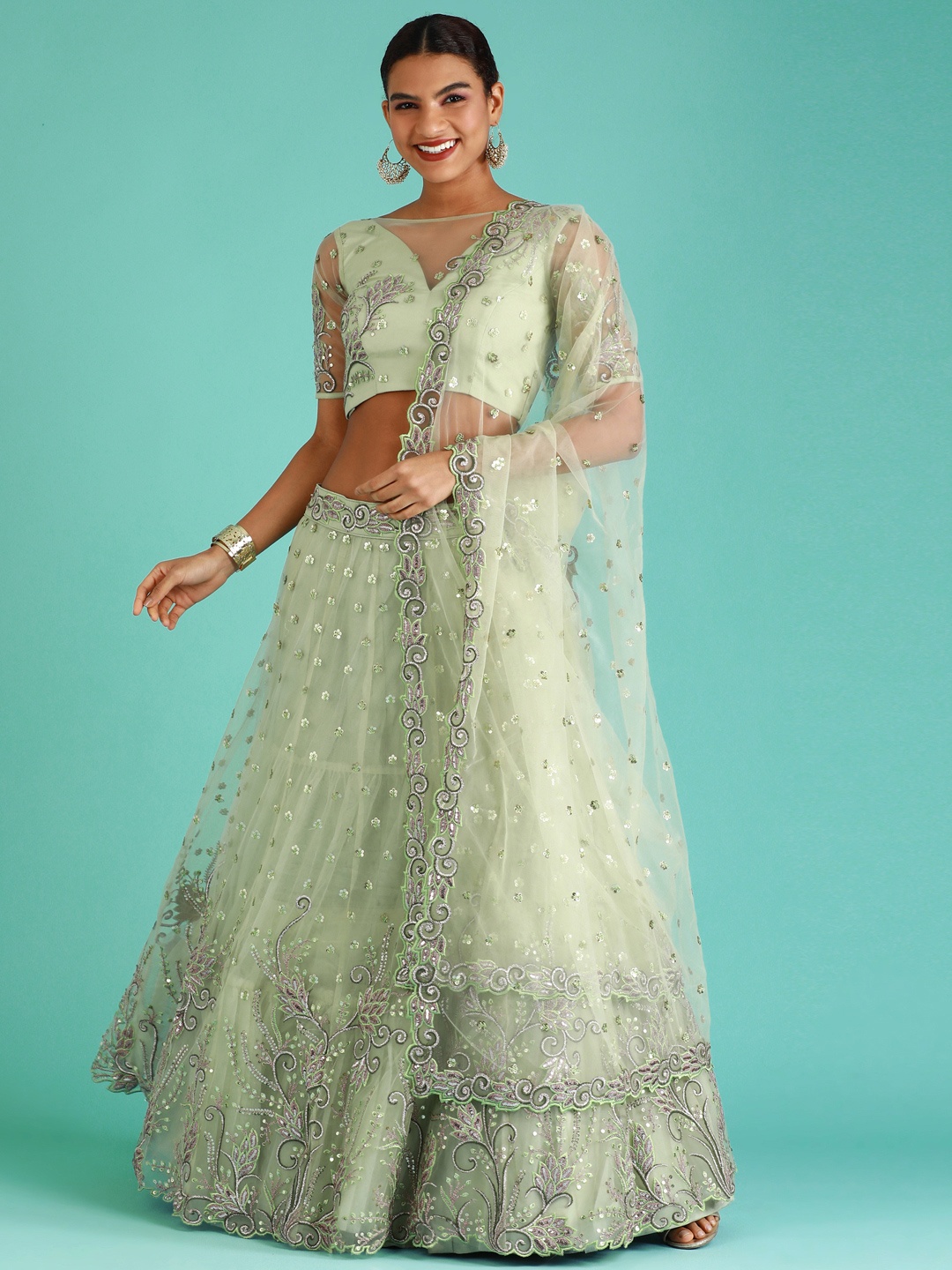 panchhi Sage Green Embellished Sequinned Semi-Stitched Lehenga Choli & Dupatta
panchhi Sage Green Embellished Sequinned Semi-Stitched Lehenga Choli & Dupatta