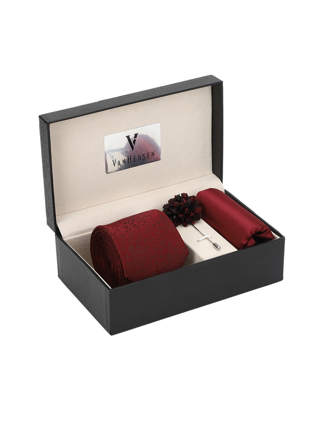 Van Heusen Men Maroon Self-Design Accessory Gift Set