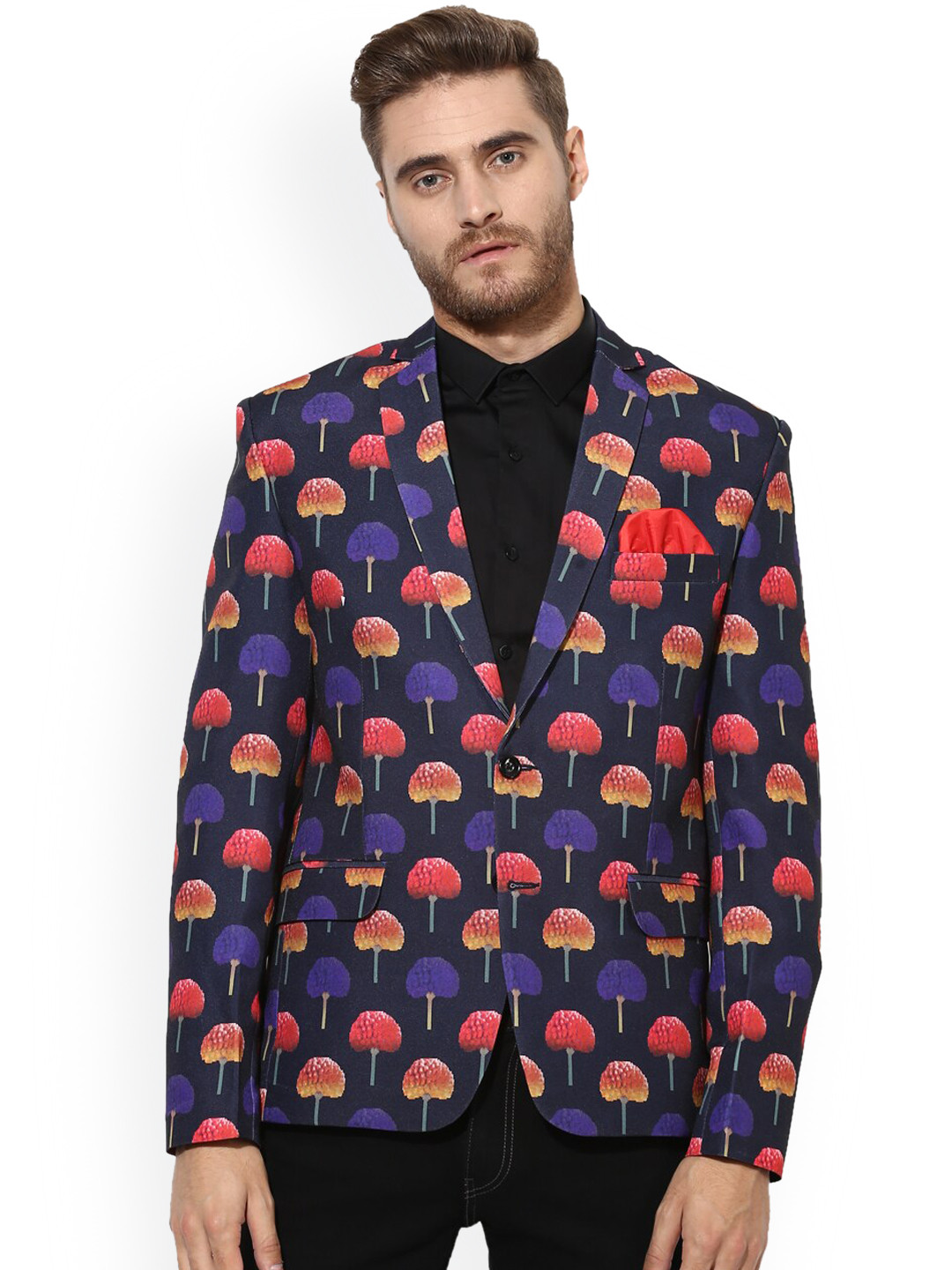 Hangup Men Black & Blue Printed Single Breasted Blazers
Hangup Men Black & Blue Printed Single Breasted Blazers