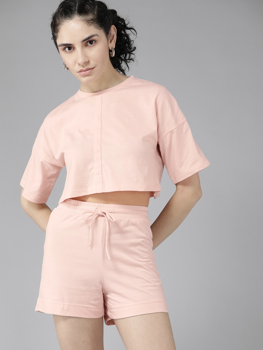 Roadster Women Pink Solid T-shirt and Shorts