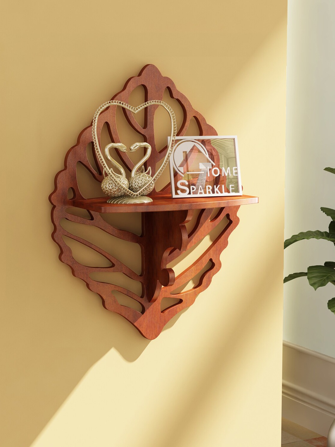 Home Sparkle Wooden Carved Wall Shelf, Brown