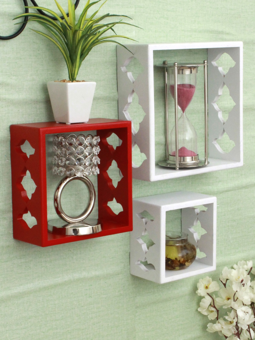 Home Sparkle Set Of 3 Mdf Pocket Wall Shelves, White