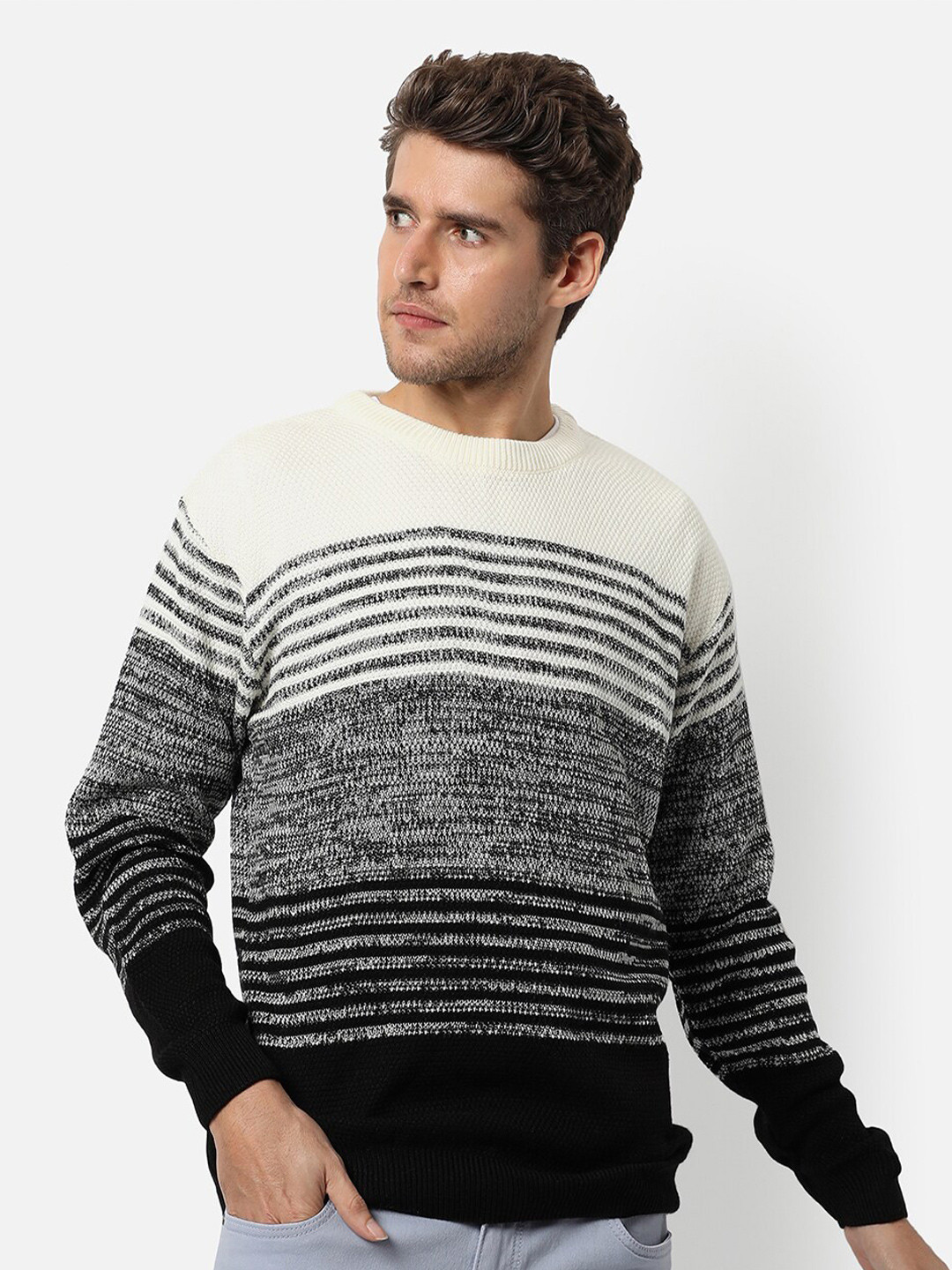 Campus Sutra Men Off White & Grey Striped Pullover
Campus Sutra Men Off White & Grey Striped Pullover