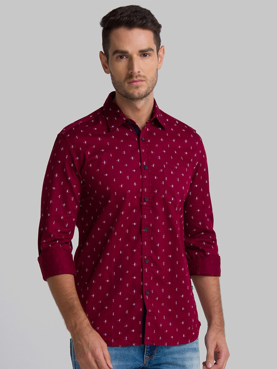 Parx Men Red Slim Fit Printed Casual Shirt