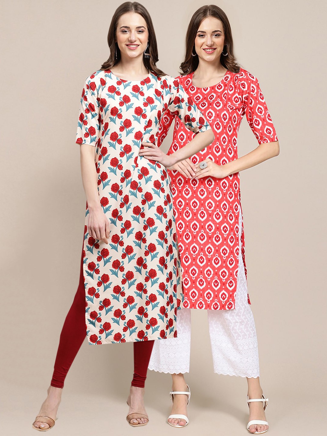7Threads Women Pack Of 2 Cream-Coloured & Red Floral Printed Summer Sheers Crepe Kurta
7Threads Women Pack Of 2 Cream-Coloured & Red Floral Printed Summer Sheers Crepe Kurta