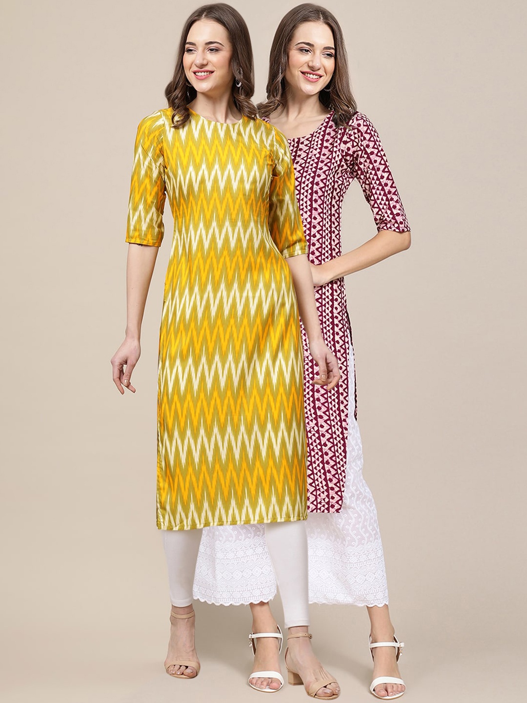 7Threads Women Pack of 2 Green & Burgundy Geometric Printed Summer Sheers Crepe Kurta
7Threads Women Pack of 2 Green & Burgundy Geometric Printed Summer Sheers Crepe Kurta