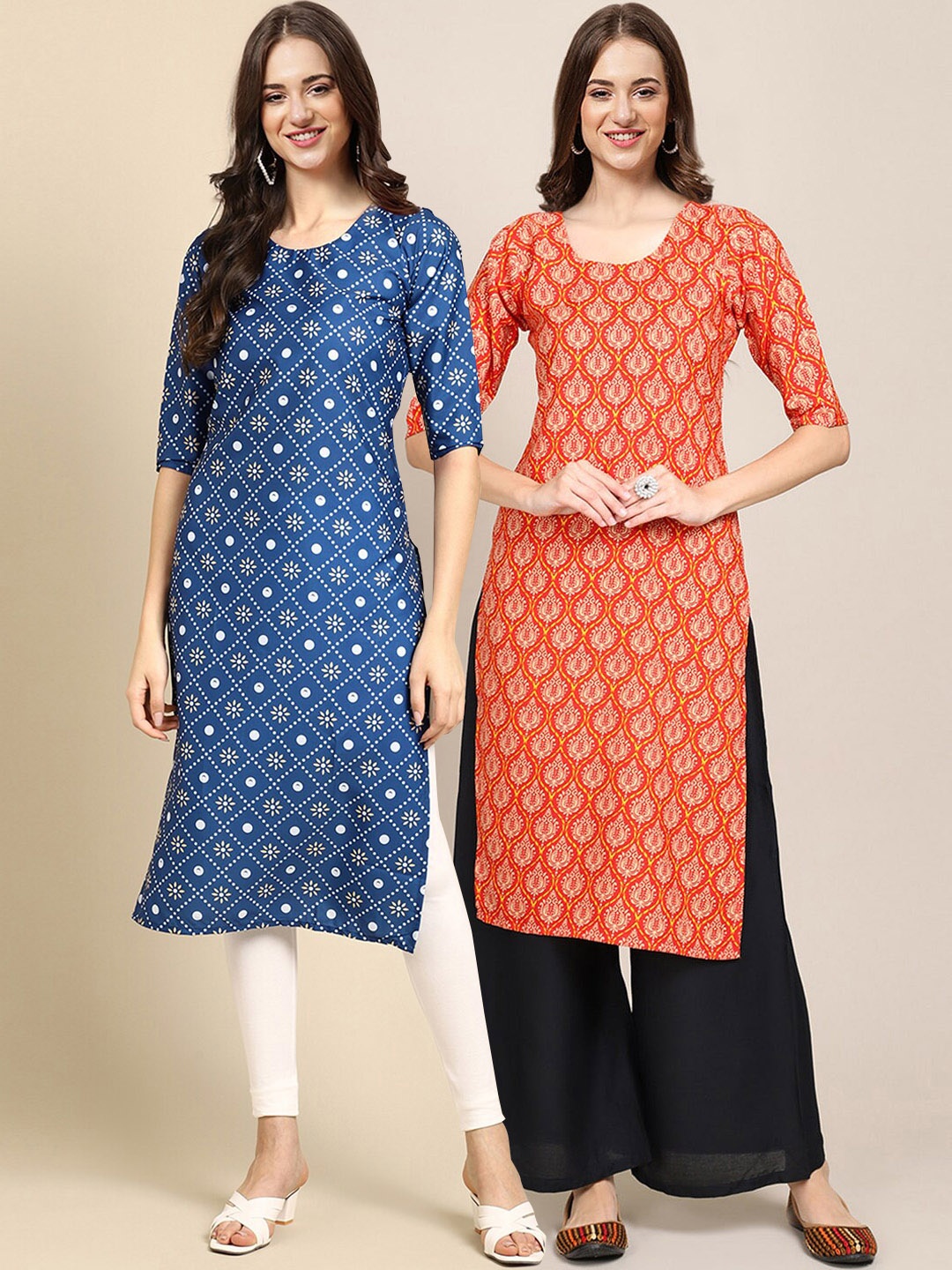 7Threads Pack Of 2 Women Blue & Orange Ethnic Motifs Printed Summer Sheers Crepe Kurta
7Threads Pack Of 2 Women Blue & Orange Ethnic Motifs Printed Summer Sheers Crepe Kurta