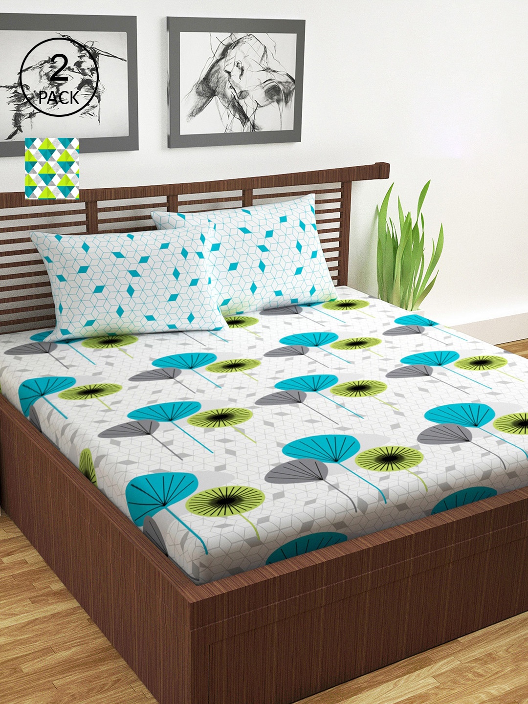 Divine Casa Set of 2 Floral 144 TC White & Blue 2 Double Bedsheet with 4 Pillowvcovers
Divine Casa Set of 2 Floral 144 TC White & Blue 2 Double Bedsheet with 4 Pillowvcovers