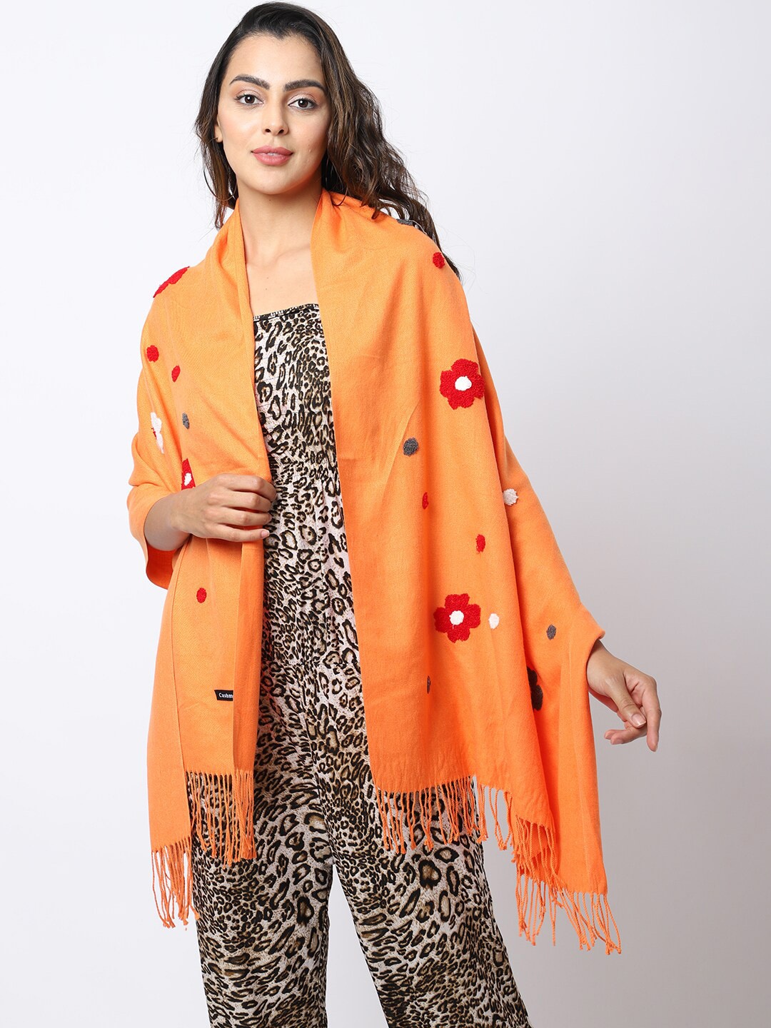 ELLIS Women Orange Printed Muffler