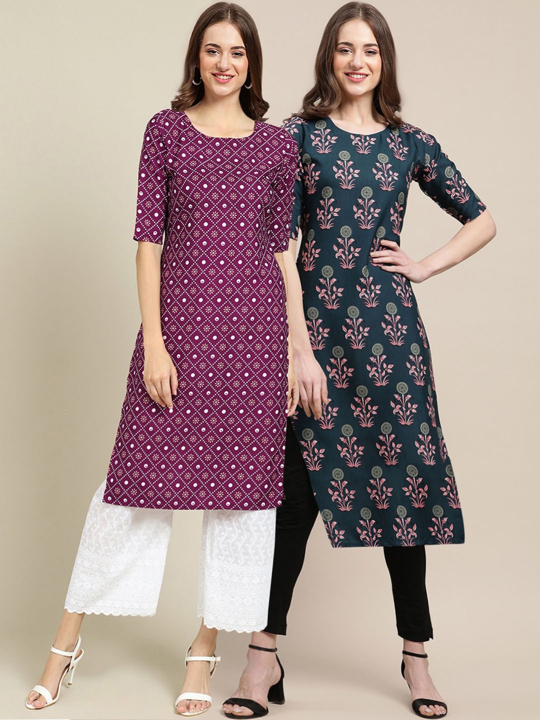 7Threads Women Multicoloured Pack Of 2 Floral Printed Block Print Crepe Kurta, Multi
7Threads Women Multicoloured Pack Of 2 Floral Printed Block Print Crepe Kurta, Multi
