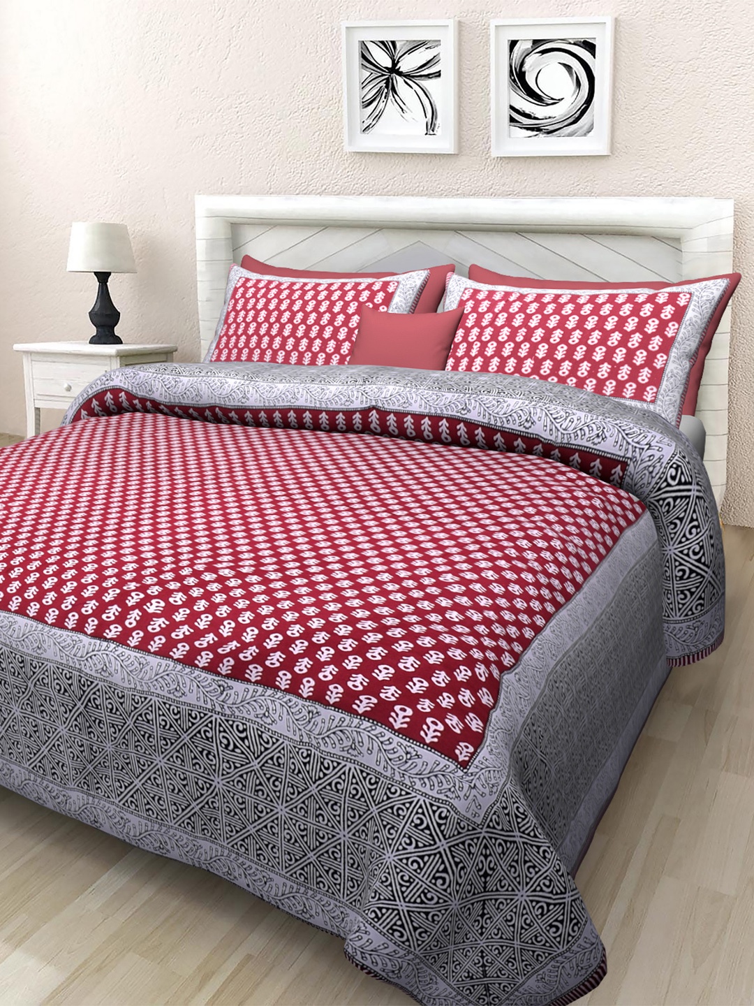 INDHOME LIFE Jaipuri Printed 220 TC Cotton King Size Double Bedsheet with 2 Pillowcover, Red
INDHOME LIFE Jaipuri Printed 220 TC Cotton King Size Double Bedsheet with 2 Pillowcover, Red