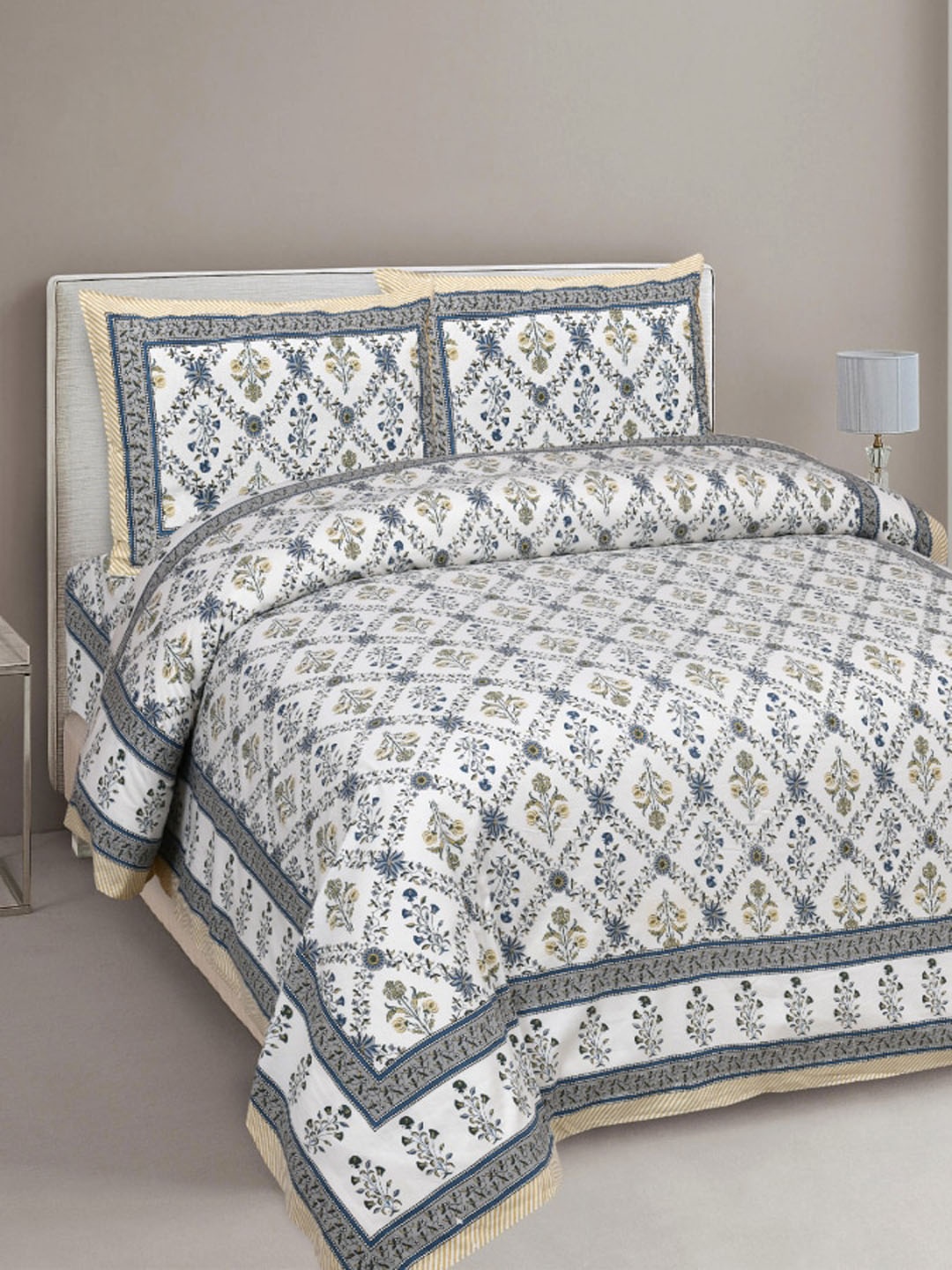 INDHOME LIFE Jaipuri Printed 220 TC Cotton King Size Double Bedsheet with 2 Pillowcover, White
INDHOME LIFE Jaipuri Printed 220 TC Cotton King Size Double Bedsheet with 2 Pillowcover, White