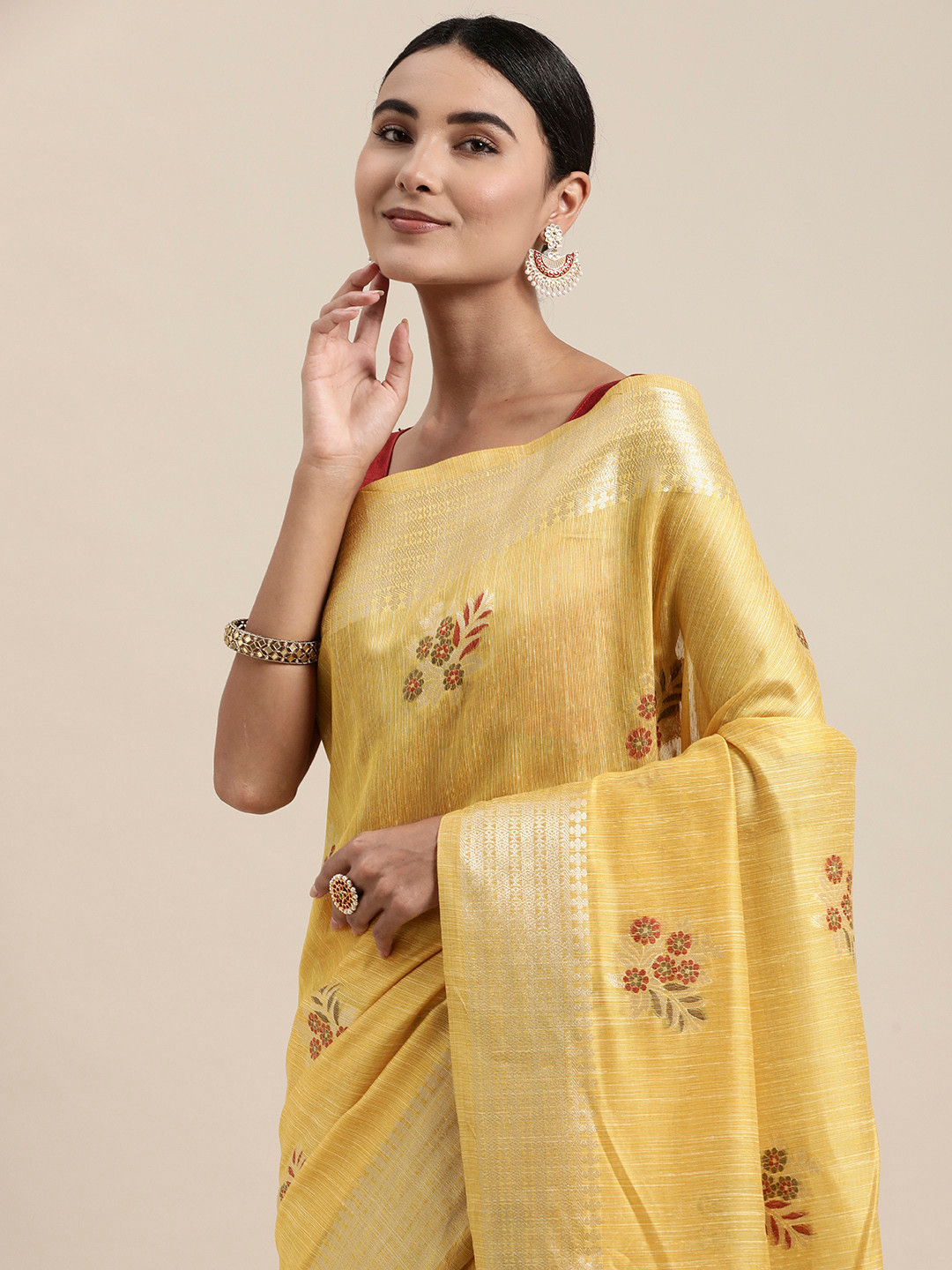 VISHNU WEAVES Yellow Woven Design Zari Jute Cotton Banarasi Saree with Blouse Piece
VISHNU WEAVES Yellow Woven Design Zari Jute Cotton Banarasi Saree with Blouse Piece
