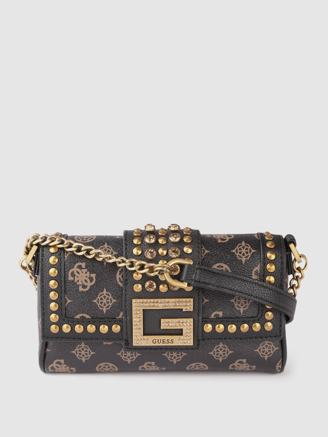 GUESS Women Brown & Beige Brand Logo Printed Stone Embellished Structured Sling Bag
GUESS Women Brown & Beige Brand Logo Printed Stone Embellished Structured Sling Bag