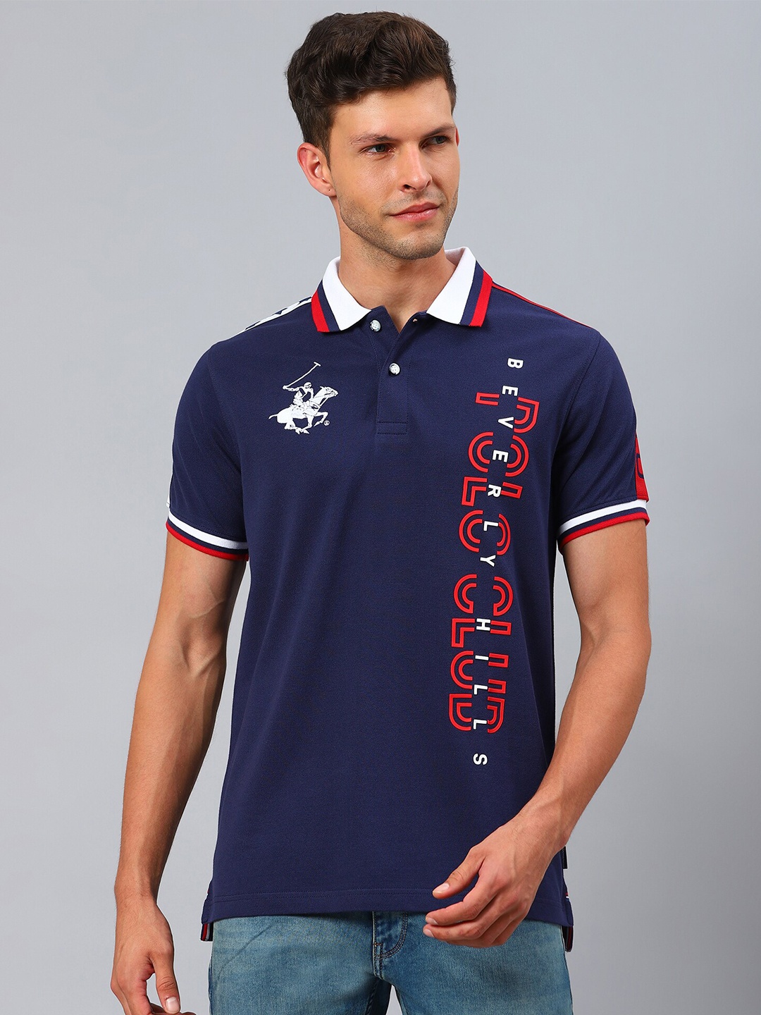 Beverly Hills Polo Club Men Navy Blue Brand Logo Printed Polo Collar Cotton T-shirt
Beverly Hills Polo Club Men Navy Blue Brand Logo Printed Polo Collar Cotton T-shirt