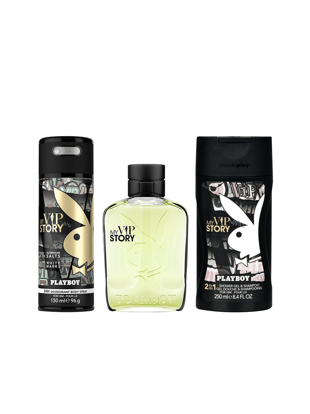 Playboy Men My VIP Story Gift Set - Deodorant 150ml + EDT 100ml + Shower Gel 250ml, Yellow
Playboy Men My VIP Story Gift Set - Deodorant 150ml + EDT 100ml + Shower Gel 250ml, Yellow