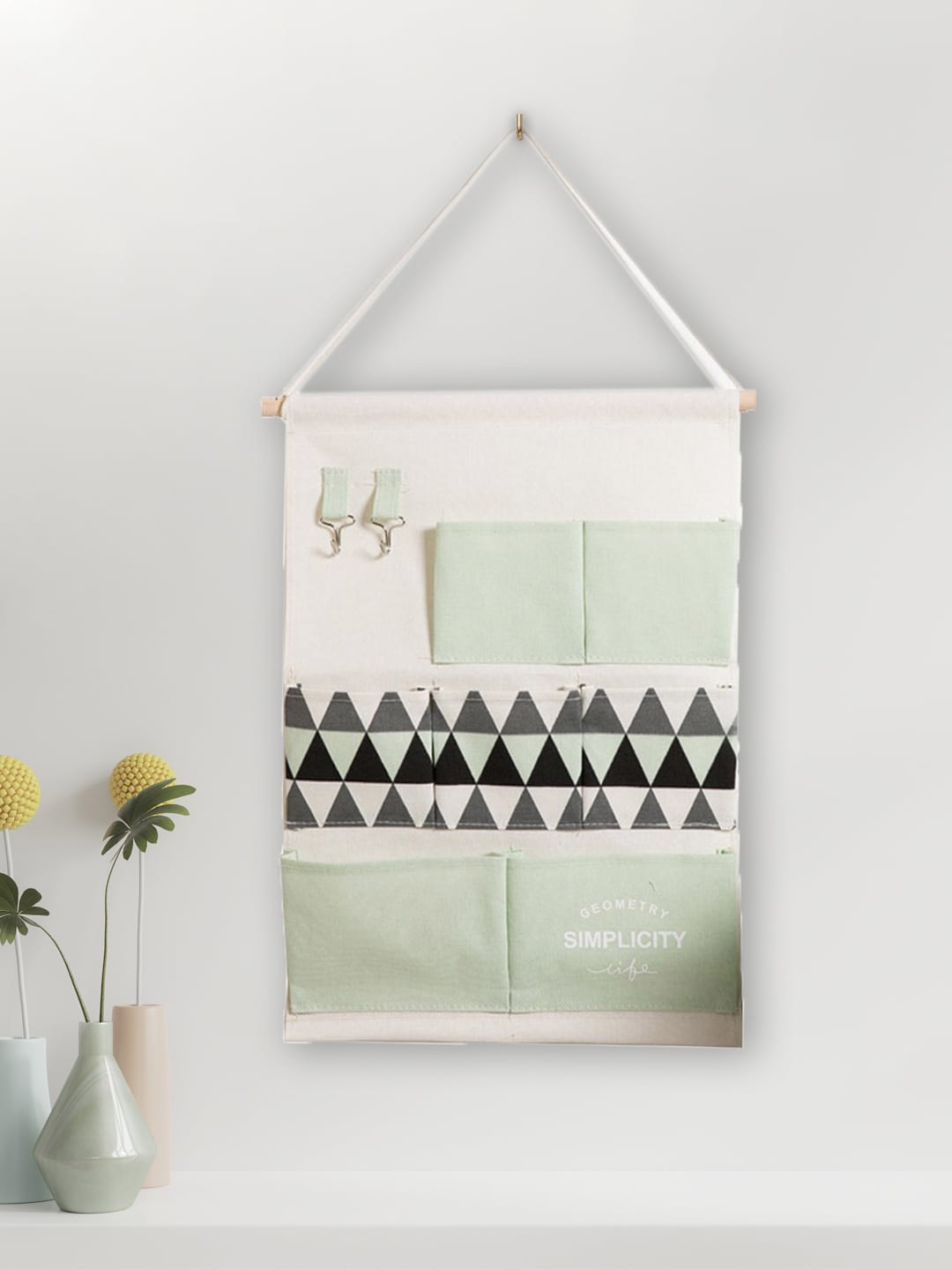 MARKET99 Green & Black Wall Hanging Storage Bag With 7 Pockets & Key Hook