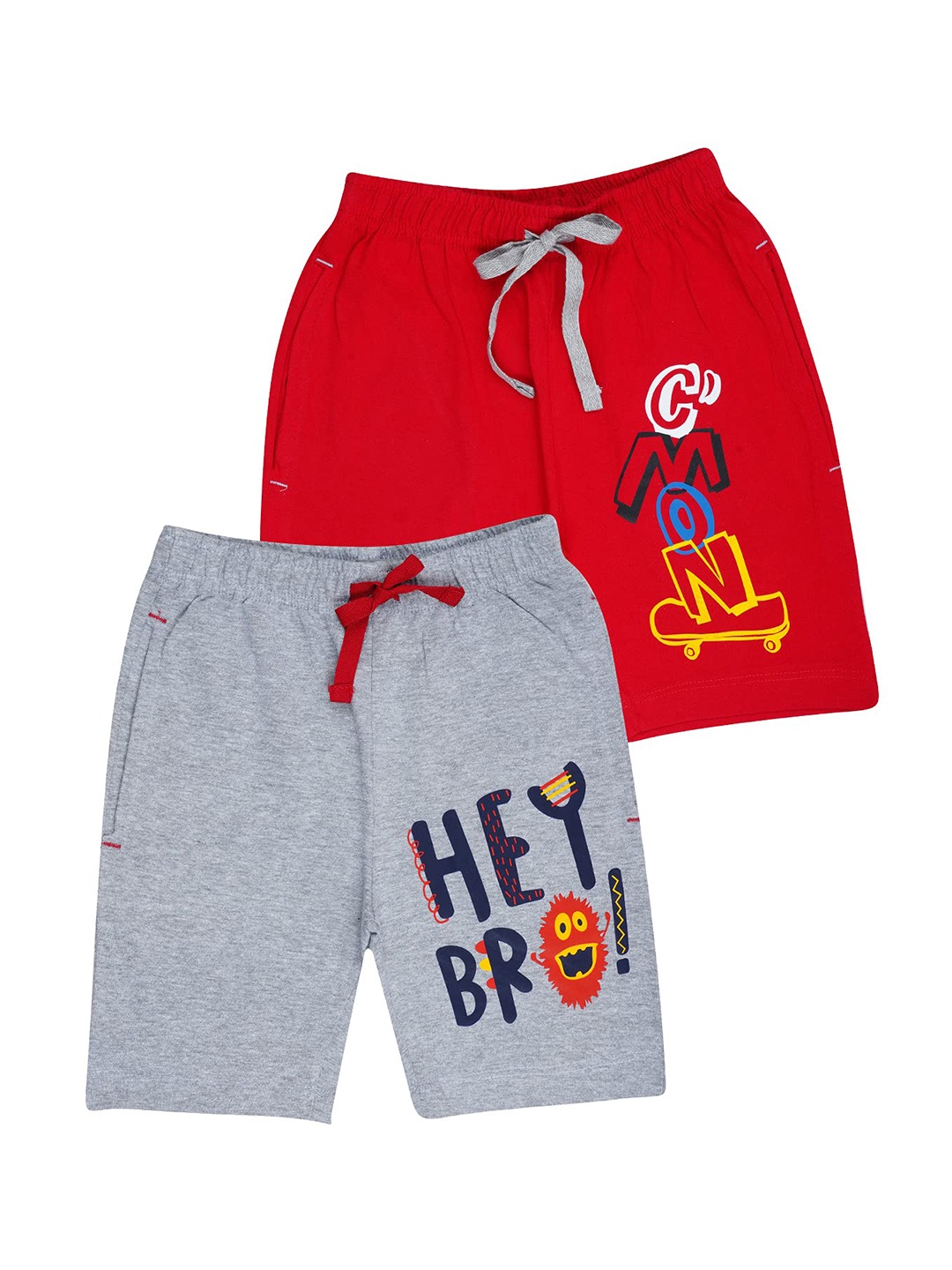 KYDA KIDS Boys Set of 2 Red & Grey Typography Printed Shorts