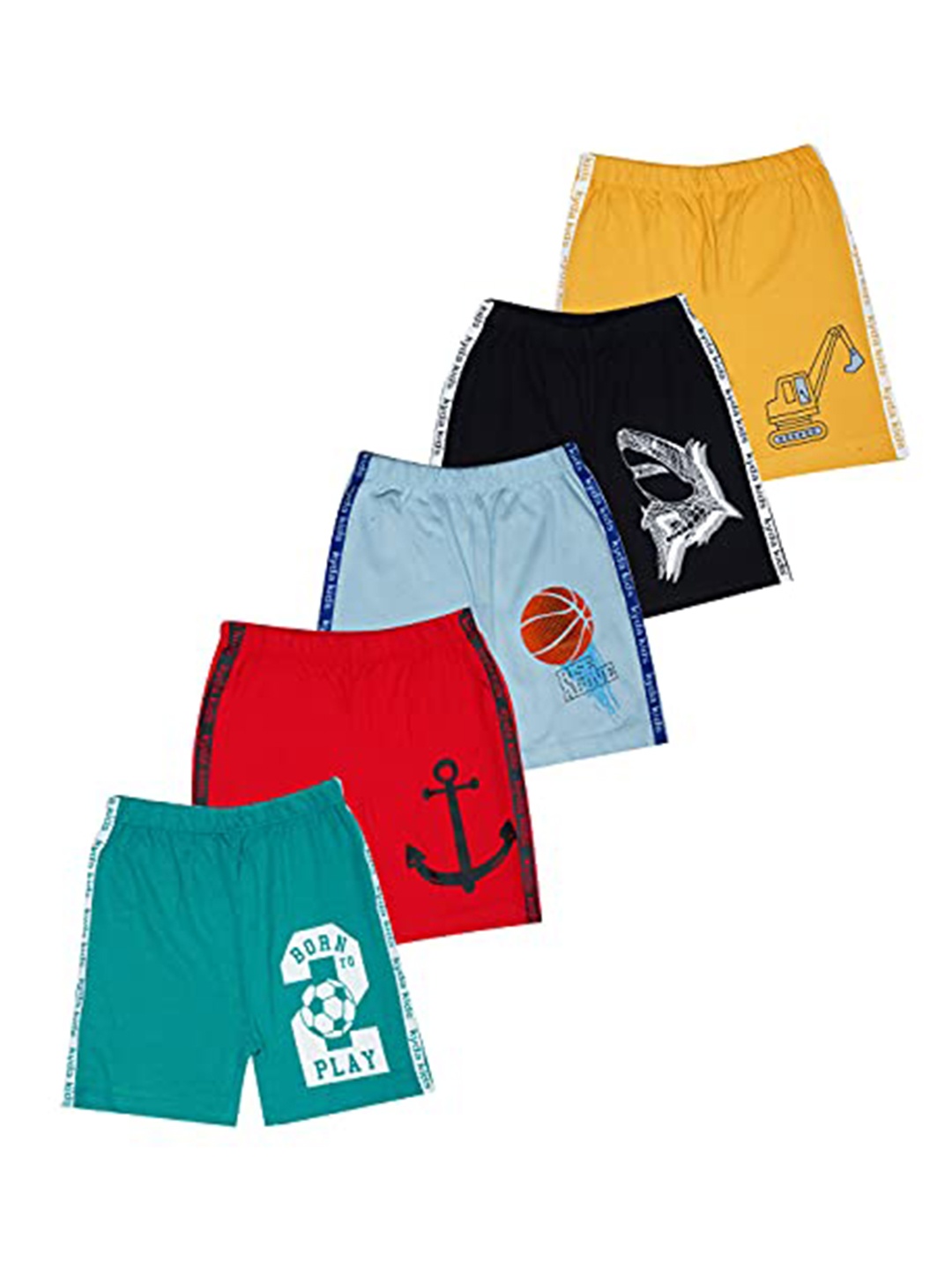 KYDA KIDS Boys Pack Of 5 Printed Shorts, Yellow