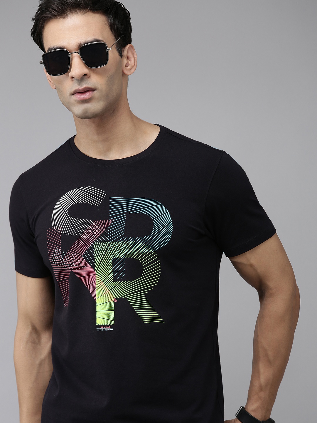 SPYKAR Typography Printed Slim Fit T-shirt, Navy blue