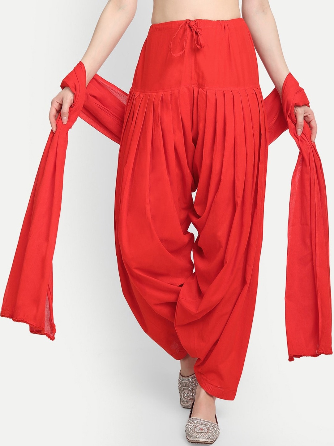 fabGLOBAL Women Orange Solid Patiala With Dupatta