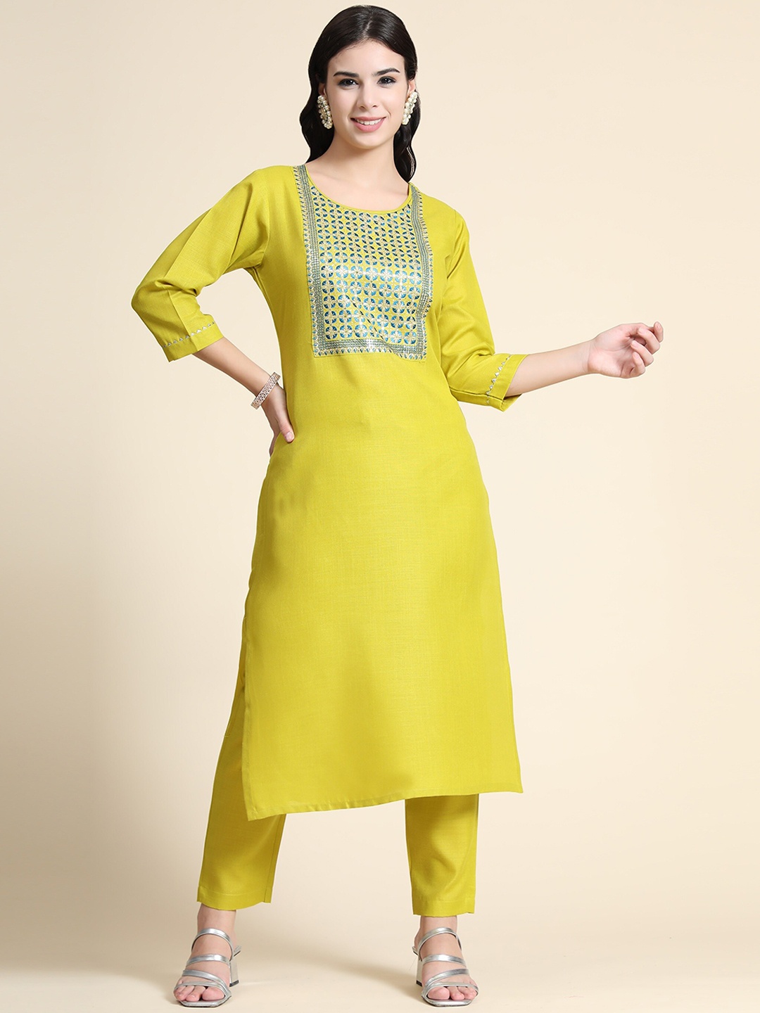 KALINI Women Yellow Yoke Design Thread Work Pure Cotton Kurta with Trousers & With Dupatta
KALINI Women Yellow Yoke Design Thread Work Pure Cotton Kurta with Trousers & With Dupatta