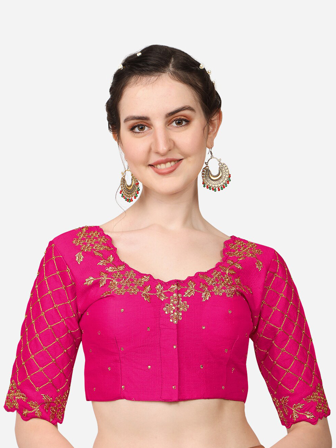 PUJIA MILLS Women Pink Embroidered Silk Saree Blouse 
PUJIA MILLS Women Pink Embroidered Silk Saree Blouse