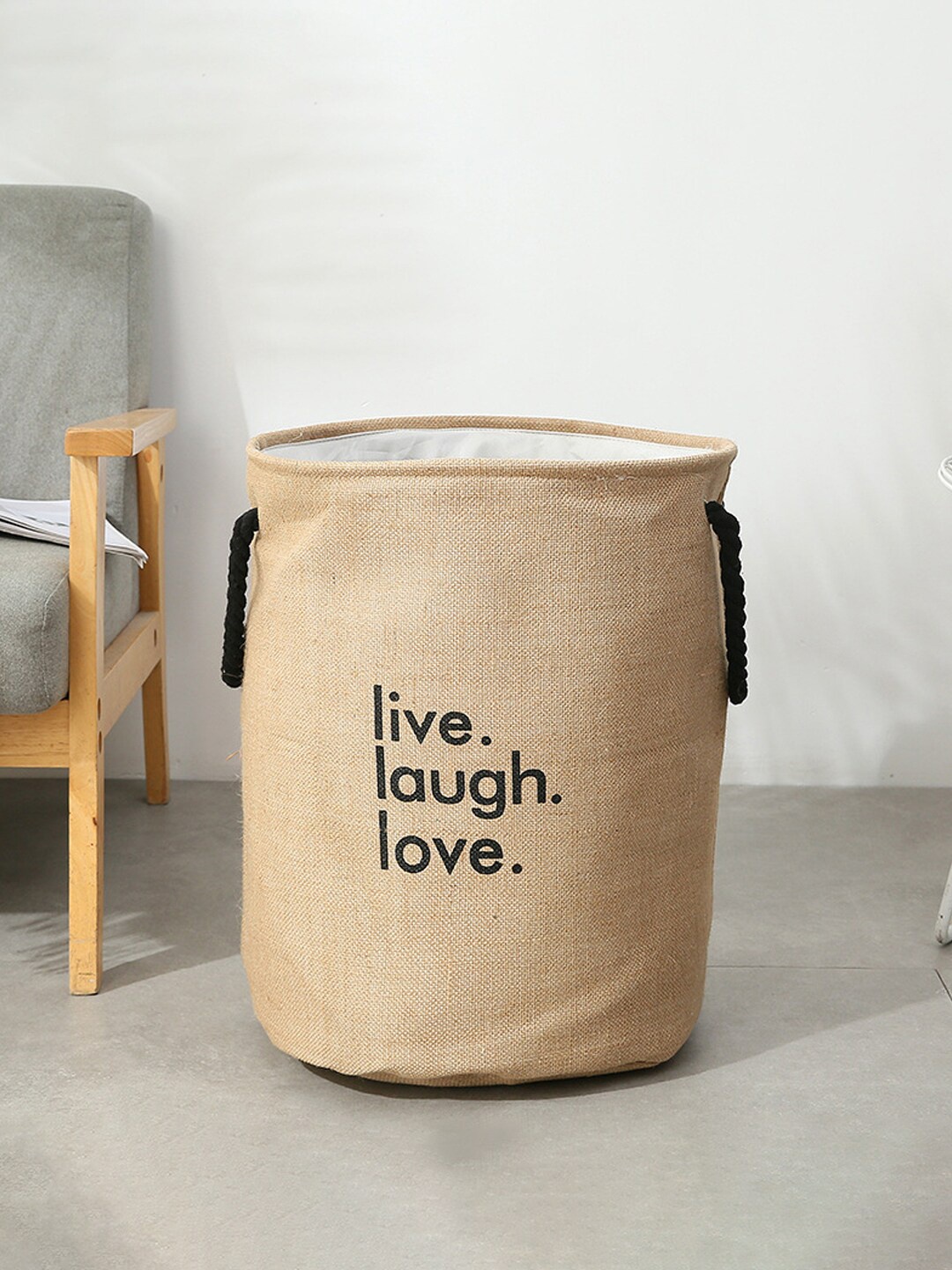 MARKET99 Beige Solid Canvas Laundry Bag