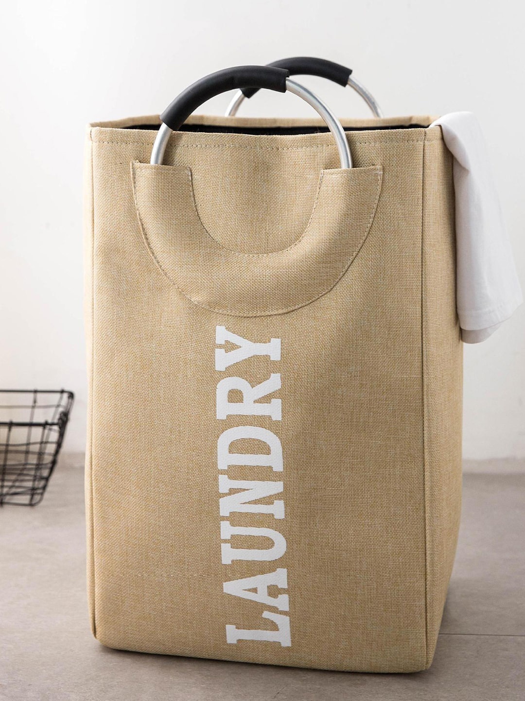 

MARKET99 Beige Printed Laundry Basket With Handle