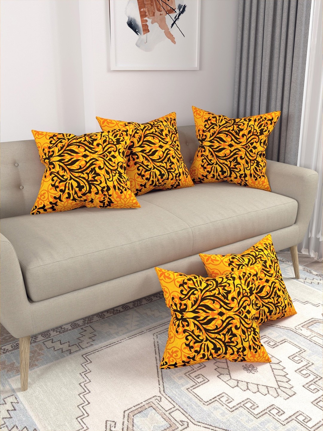Salona Bichona Yellow & Black Set of 5 Floral Square 120TC Pure Cotton Cushion Covers
Salona Bichona Yellow & Black Set of 5 Floral Square 120TC Pure Cotton Cushion Covers