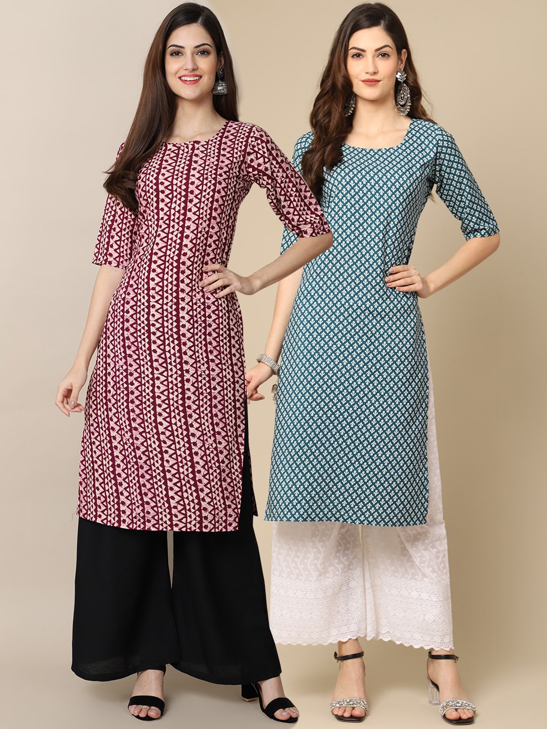 7Threads Women Pack of 2 Magenta & Teal Geometric Printed Block Print Handloom Crepe Kurta
7Threads Women Pack of 2 Magenta & Teal Geometric Printed Block Print Handloom Crepe Kurta