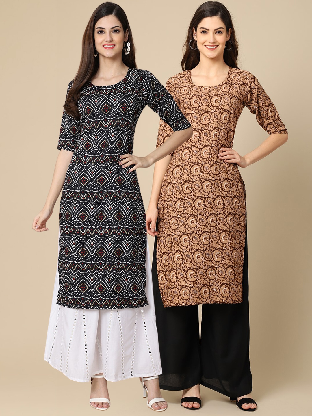 7Threads Women Pack Of 2 Black & Brown Geometric Printed Block Print Handloom Crepe Kurtas
7Threads Women Pack Of 2 Black & Brown Geometric Printed Block Print Handloom Crepe Kurtas