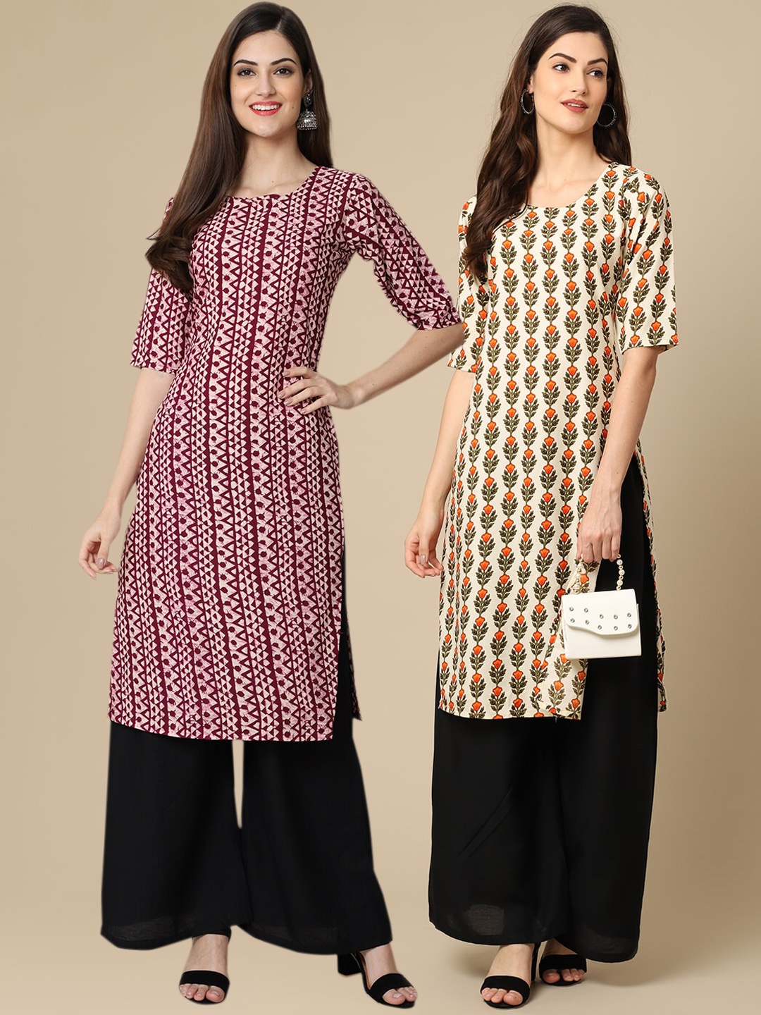 7Threads Women Pack Of 2 Beige & Maroon Ethnic Motifs Printed Block Print Crepe Kurta
7Threads Women Pack Of 2 Beige & Maroon Ethnic Motifs Printed Block Print Crepe Kurta