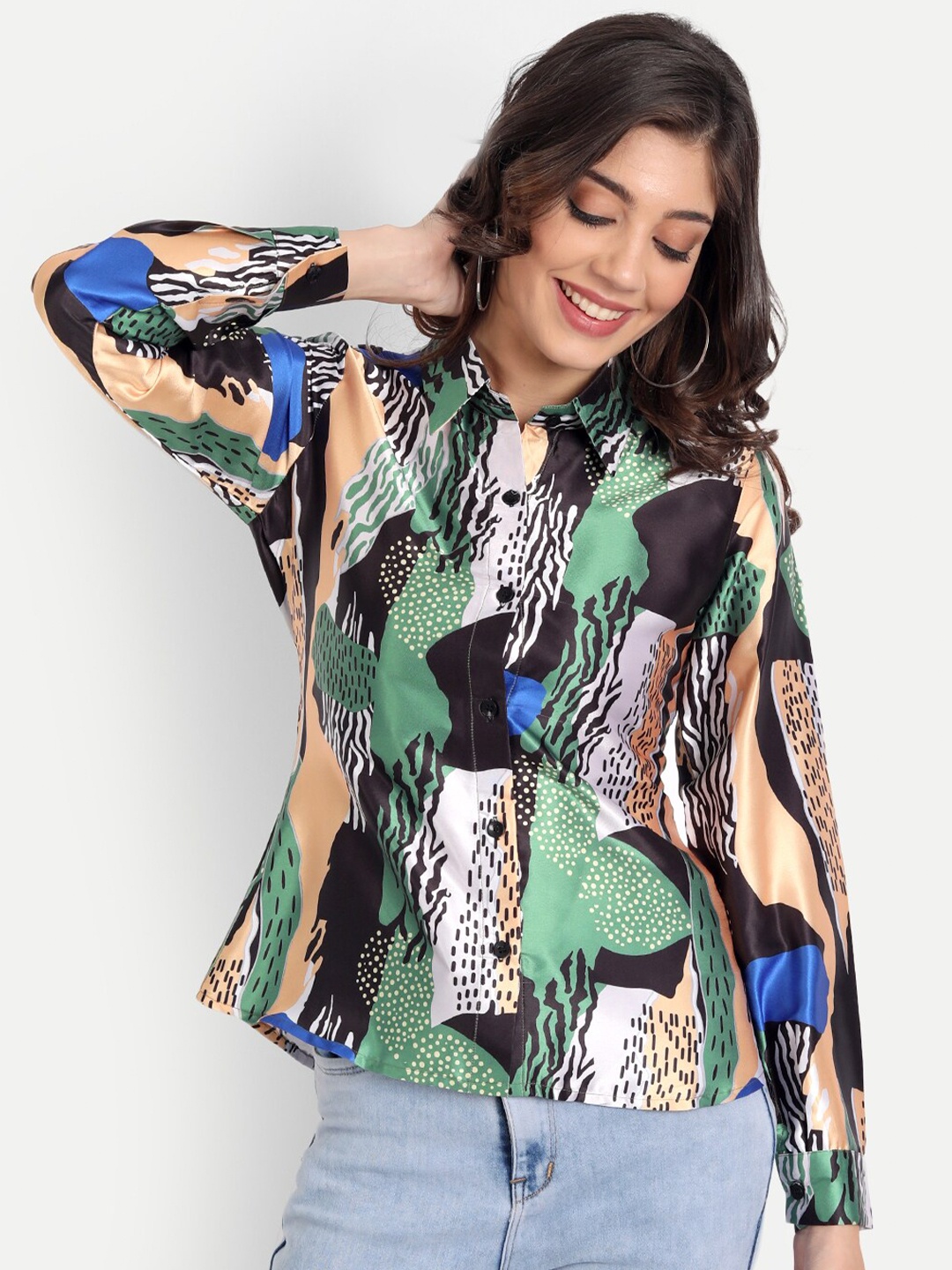 Masakali Co Women Green and Black Relaxed Semi Sheer Abstract Print Polyester Casual Shirt
Masakali Co Women Green and Black Relaxed Semi Sheer Abstract Print Polyester Casual Shirt