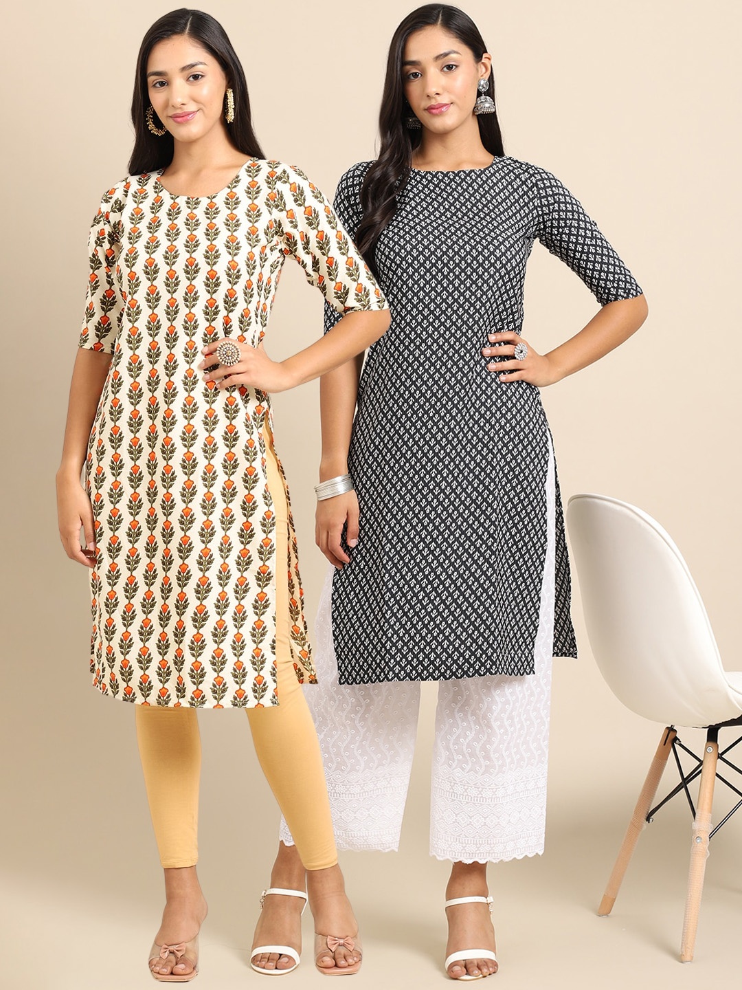 7Threads Set of 2 Women Printed Block Print Handloom Crepe Straight Kurta, Beige
7Threads Set of 2 Women Printed Block Print Handloom Crepe Straight Kurta, Beige