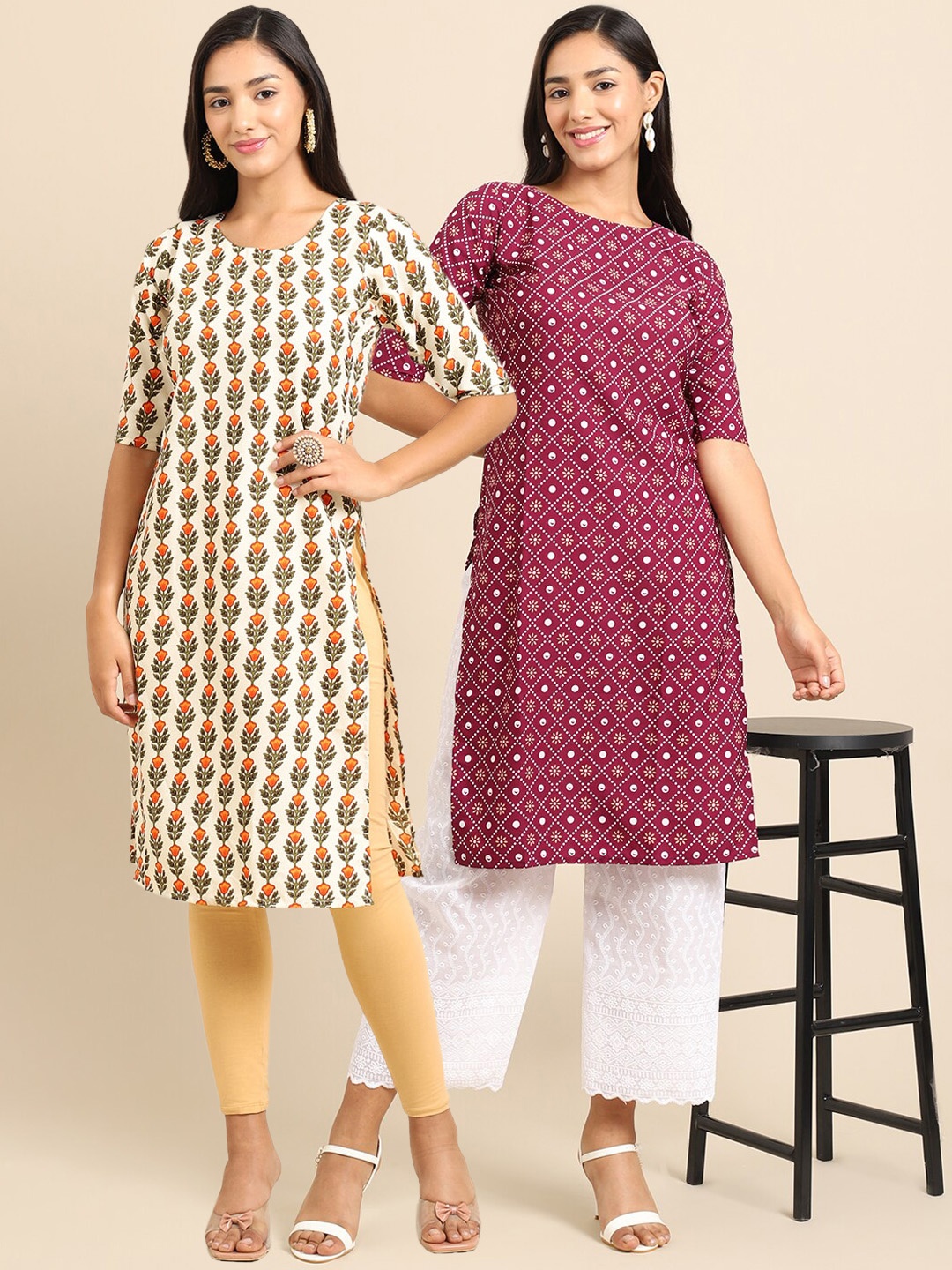 7Threads PACK OF 2 Women Ethnic Motifs Printed Block Print Handloom Crepe Kurta, Beige
7Threads PACK OF 2 Women Ethnic Motifs Printed Block Print Handloom Crepe Kurta, Beige