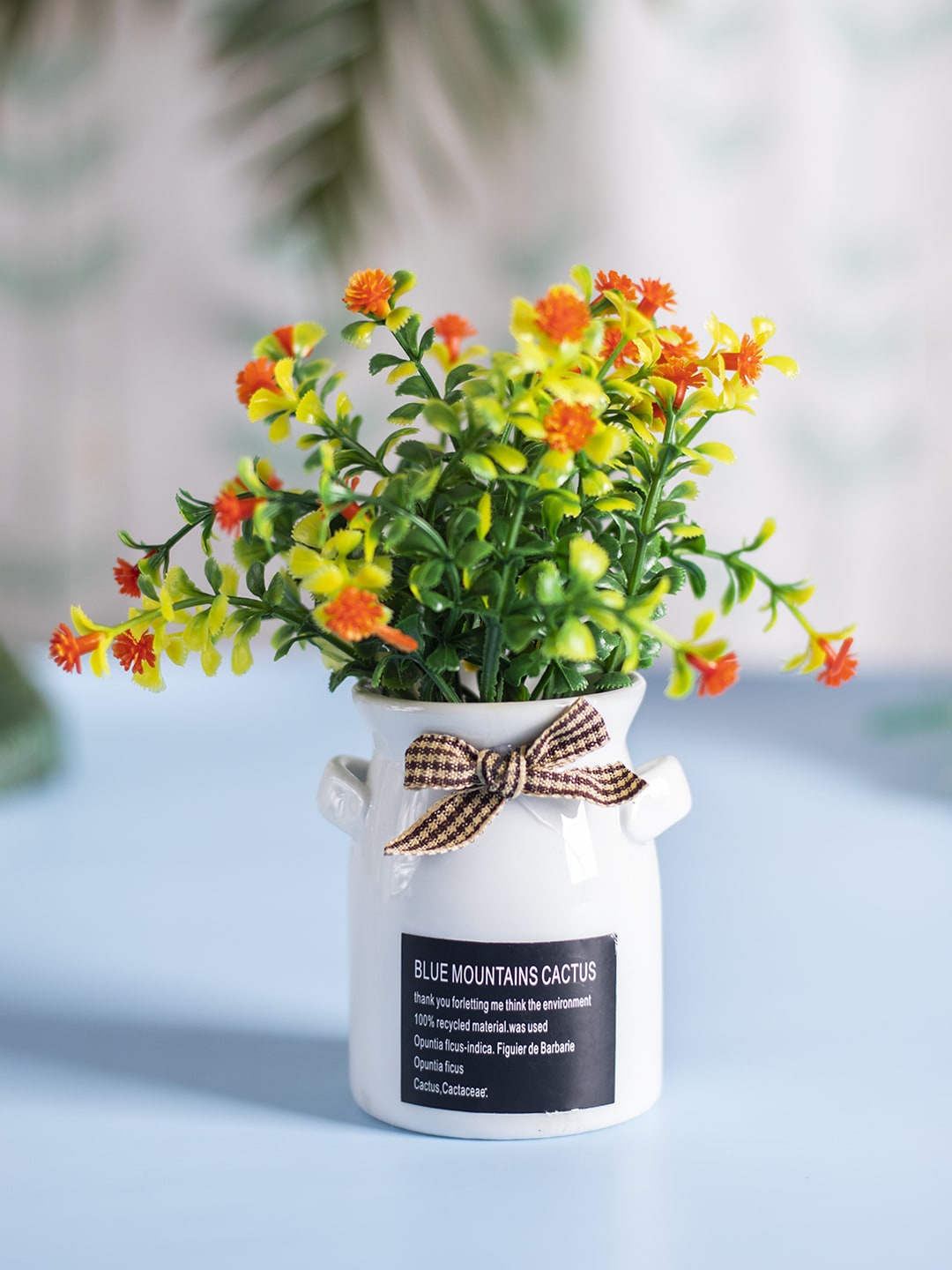 MARKET99 White Faux Artificial Flowers and Plant With Pot