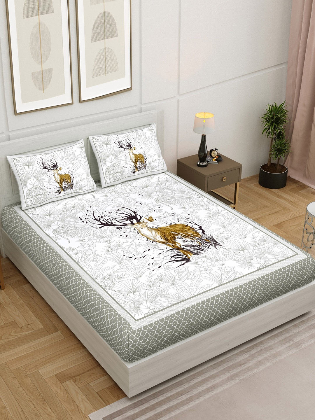 Salona Bichona Conversational 144 TC Cotton King Bedsheet with 2 Pillow Covers, White
Salona Bichona Conversational 144 TC Cotton King Bedsheet with 2 Pillow Covers, White