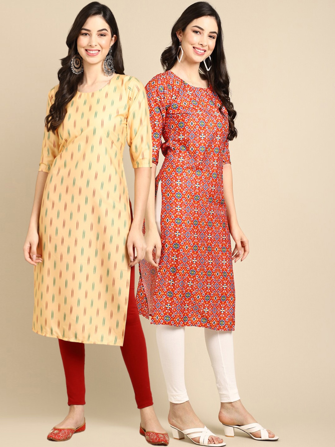 7Threads PACK OF 2 Women Ethnic Motifs Printed Block Print Handloom Crepe Kurta, Yellow
7Threads PACK OF 2 Women Ethnic Motifs Printed Block Print Handloom Crepe Kurta, Yellow