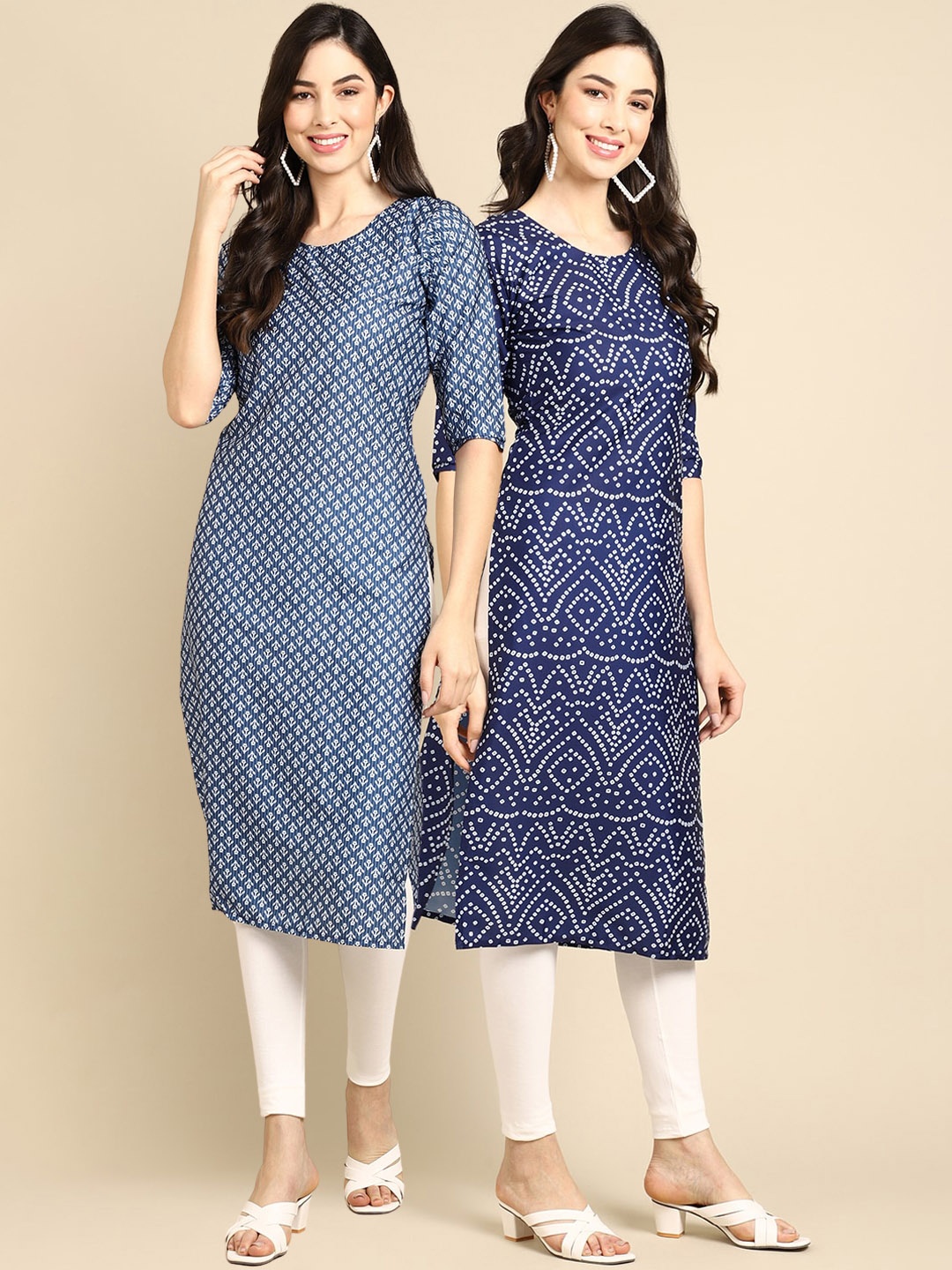 7Threads Women Pack Of 2 Blue & Navy Blue Geometric Striped Block Print Crepe Kurtas
7Threads Women Pack Of 2 Blue & Navy Blue Geometric Striped Block Print Crepe Kurtas
